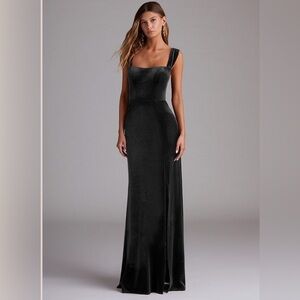 Azazie black velvet bridesmaid dress
